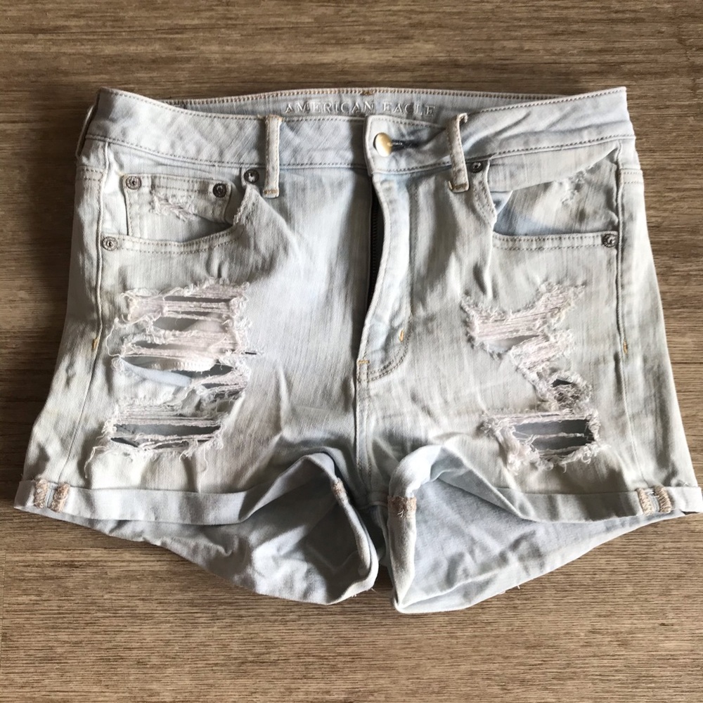 AE Light-wash, distressed jean shorts